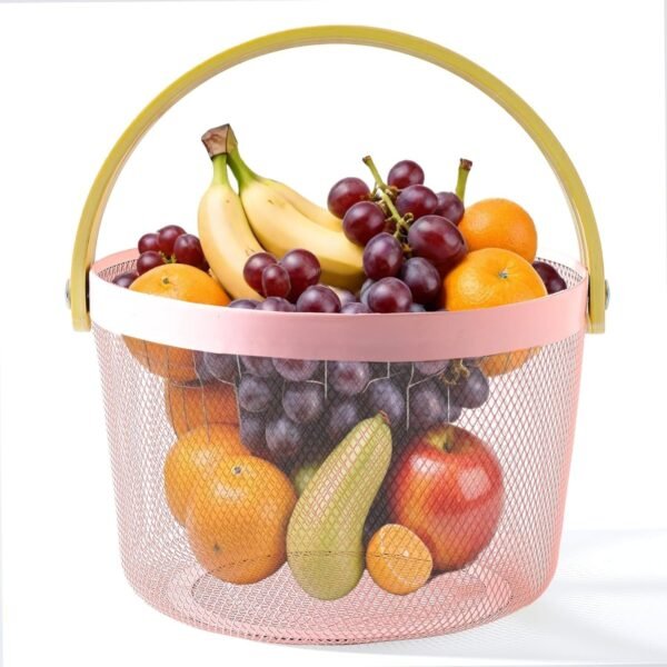 TK Round Iron & Wood Mesh Basket