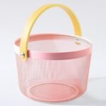 TK Round Iron & Wood Mesh Basket
