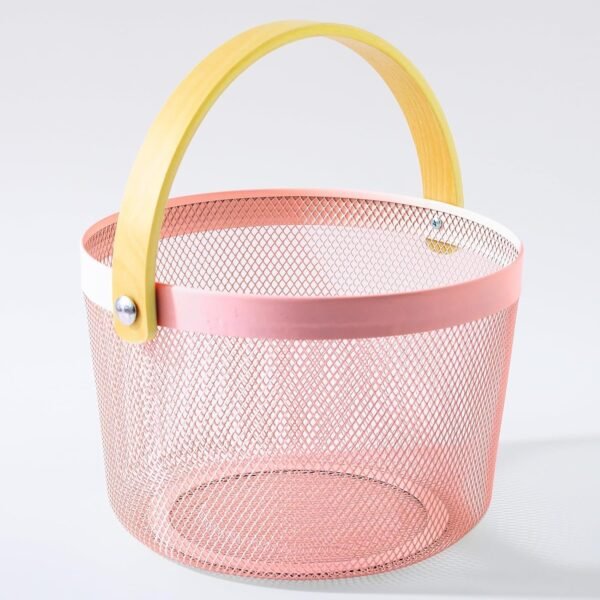 TK Round Iron & Wood Mesh Basket