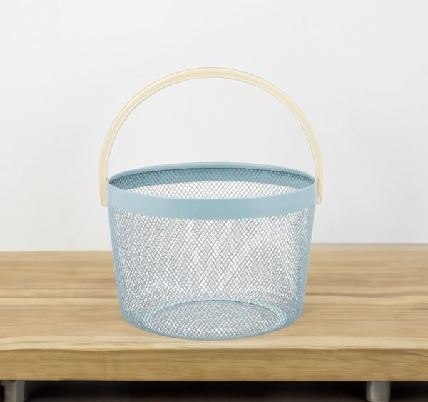 TK Round Iron & Wood Mesh Basket