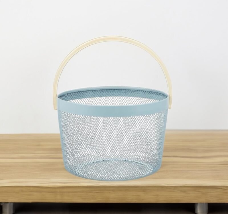 TK Round Iron & Wood Mesh Basket