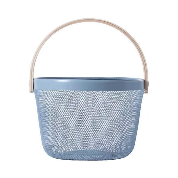 TK Round Iron & Wood Mesh Basket