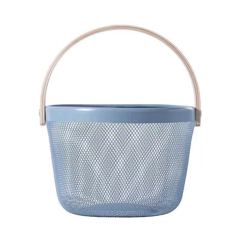 TK Round Iron & Wood Mesh Basket