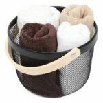 TK Round Iron & Wood Mesh Basket