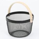 TK Round Iron & Wood Mesh Basket
