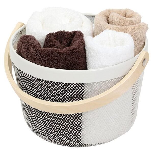 TK Round Iron & Wood Mesh Basket