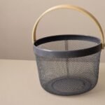 TK Round Iron & Wood Mesh Basket