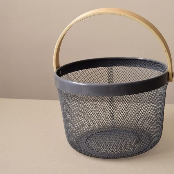 TK Round Iron & Wood Mesh Basket