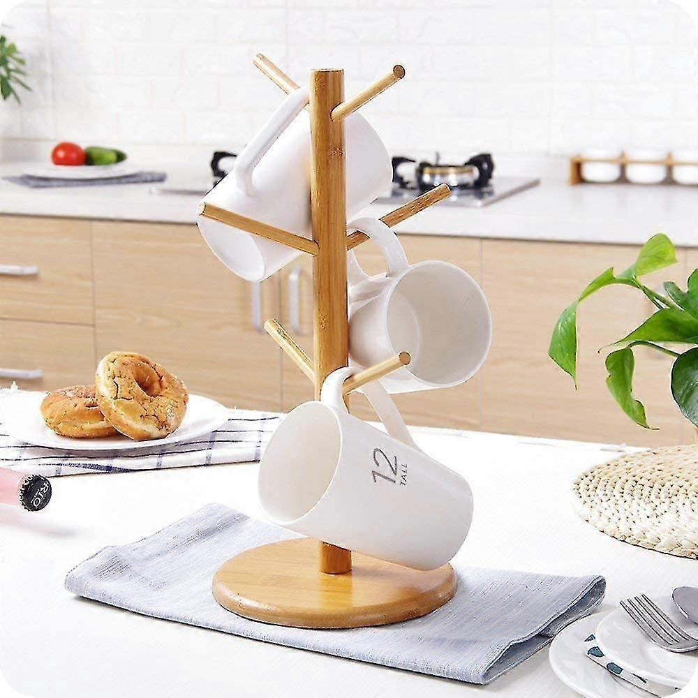 Bamboo Coffee Mug Holder Stand – 6-Cup Countertop Organizer