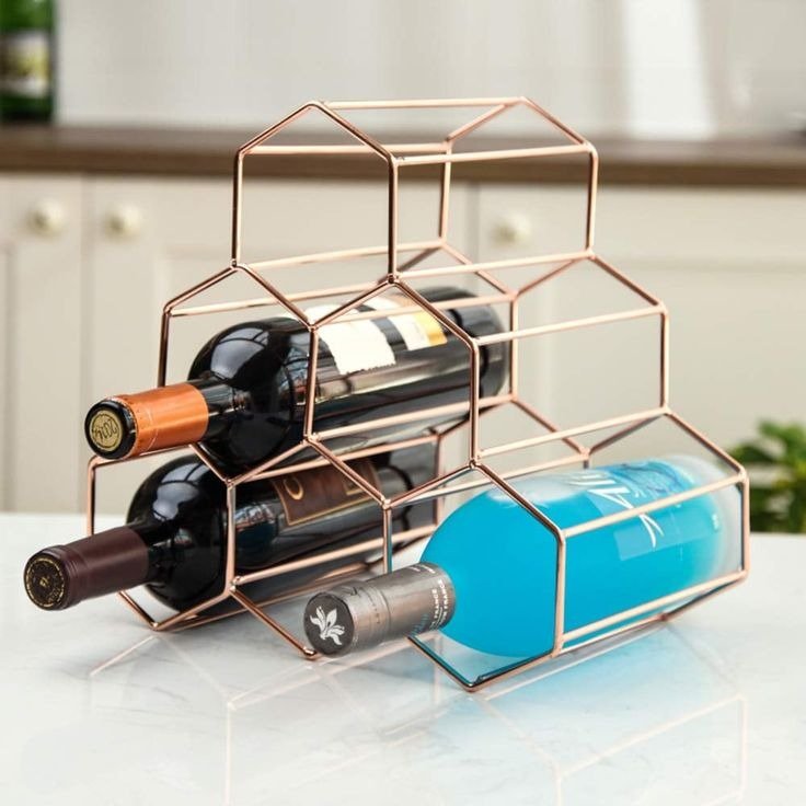 Honeycomb Metal Wine Rack – 6 Bottle Freestanding Storage & Display Stand
