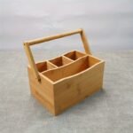 TK Multi-Purpose Bamboo Caddy Organizer with Handle – 4 Compartment Storage