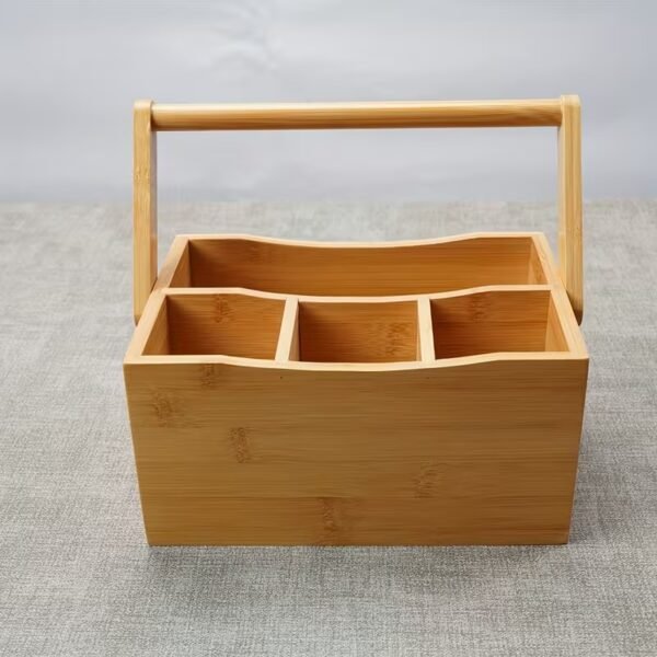 TK Multi-Purpose Bamboo Caddy Organizer with Handle – 4 Compartment Storage