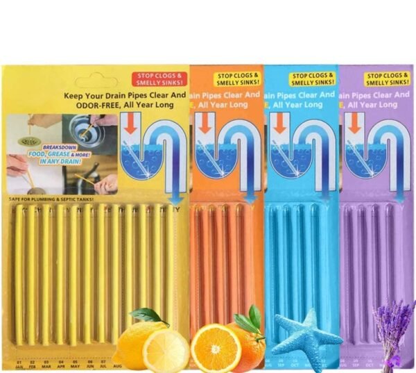 12 Pack Drain Cleaning & Odor Control Sticks – Slow Dissolving Pipe Cleaner