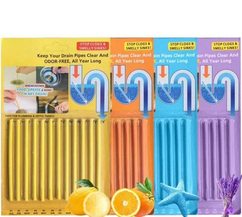 12 Pack Drain Cleaning & Odor Control Sticks – Slow Dissolving Pipe Cleaner