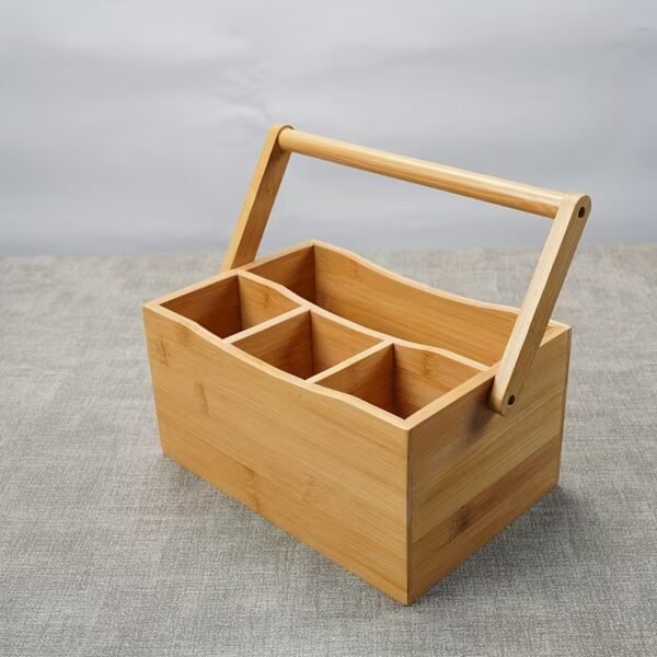 TK Multi-Purpose Bamboo Caddy Organizer with Handle – 4 Compartment Storage