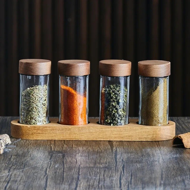 TK Glass Spice Jar with Acacia Base