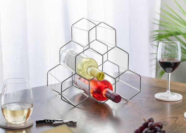 Honeycomb Metal Wine Rack – 6 Bottle Freestanding Storage & Display Stand