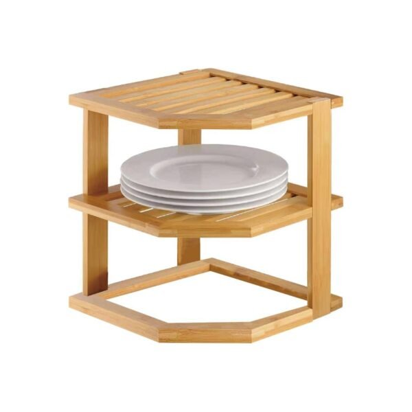2-Tier Bamboo Corner Storage Rack – Space-Saving Home Organizer