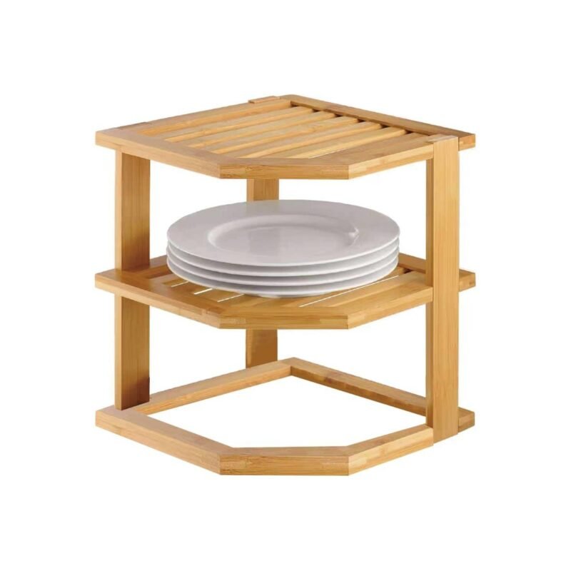 2-Tier Bamboo Corner Storage Rack – Space-Saving Home Organizer