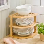 2-Tier Bamboo Corner Storage Rack – Space-Saving Home Organizer