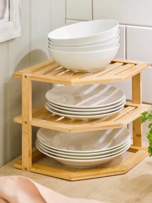3-Tier Bamboo Corner Storage Rack – Space-Saving Home Organizer