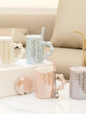 Ceramic Bubble Mug with Lid and Spoon