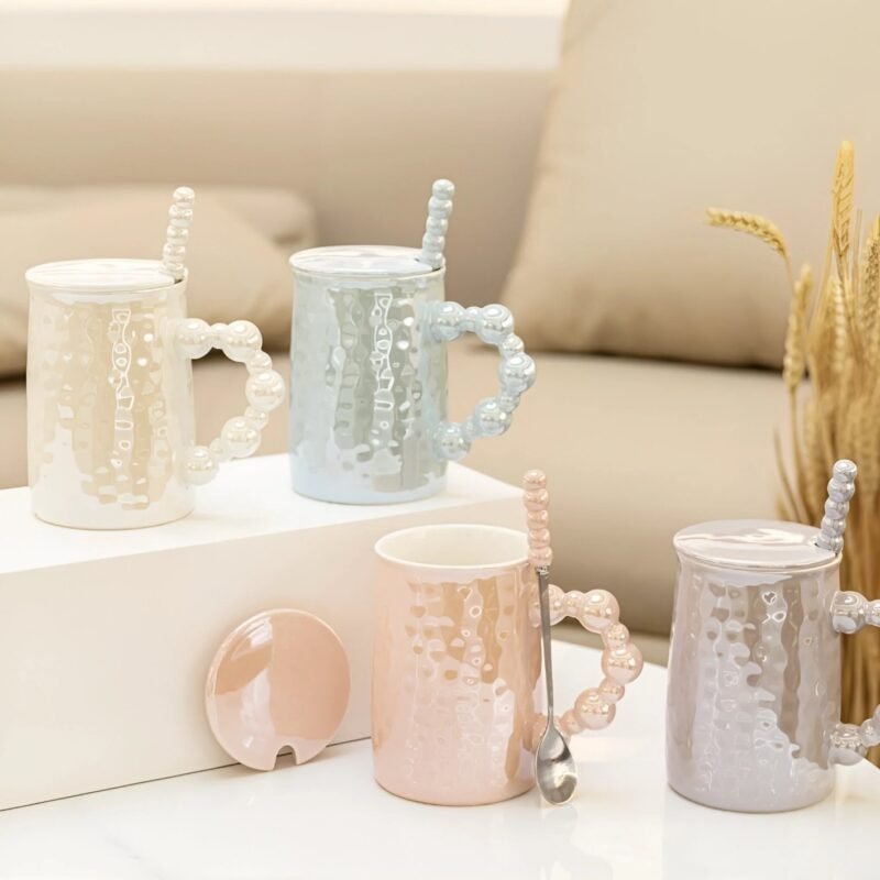Ceramic Bubble Mug with Lid and Spoon