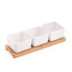 3-Piece Ceramic Bowl Set with Bamboo Holder