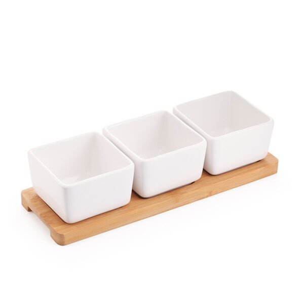 3-Piece Ceramic Bowl Set with Bamboo Holder