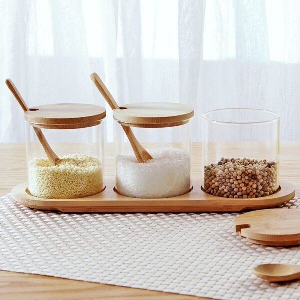 3 Piece Stackable Glass Bowls with Bamboo Lids