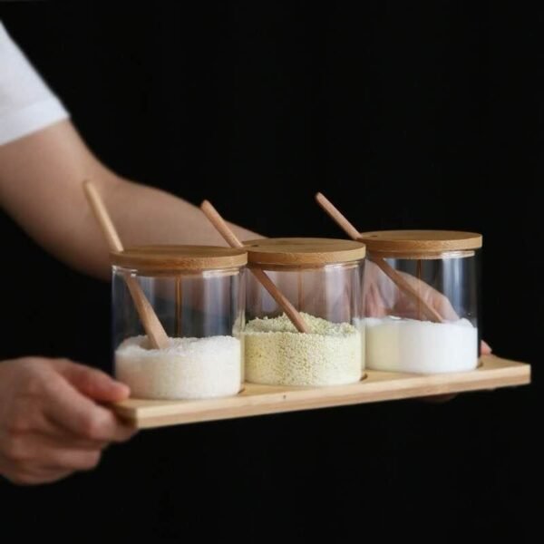 3 Piece Stackable Glass Bowls with Bamboo Lids