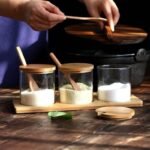 3 Piece Stackable Glass Bowls with Bamboo Lids