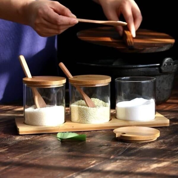 3 Piece Stackable Glass Bowls with Bamboo Lids