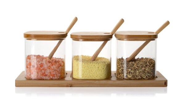 3 Piece Stackable Glass Bowls with Bamboo Lids