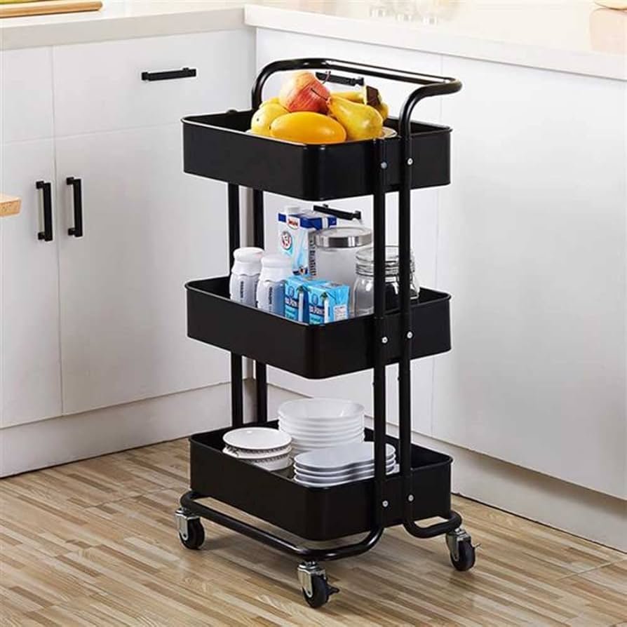 TK 3 Tier Rolling Storage Cart with PP Baskets