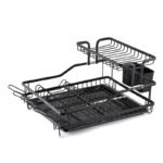 2-Tier Aluminum Dish Rack with Draining Board – Kitchen Organizer