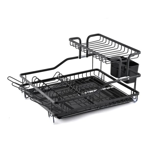 2-Tier Aluminum Dish Rack with Draining Board – Kitchen Organizer