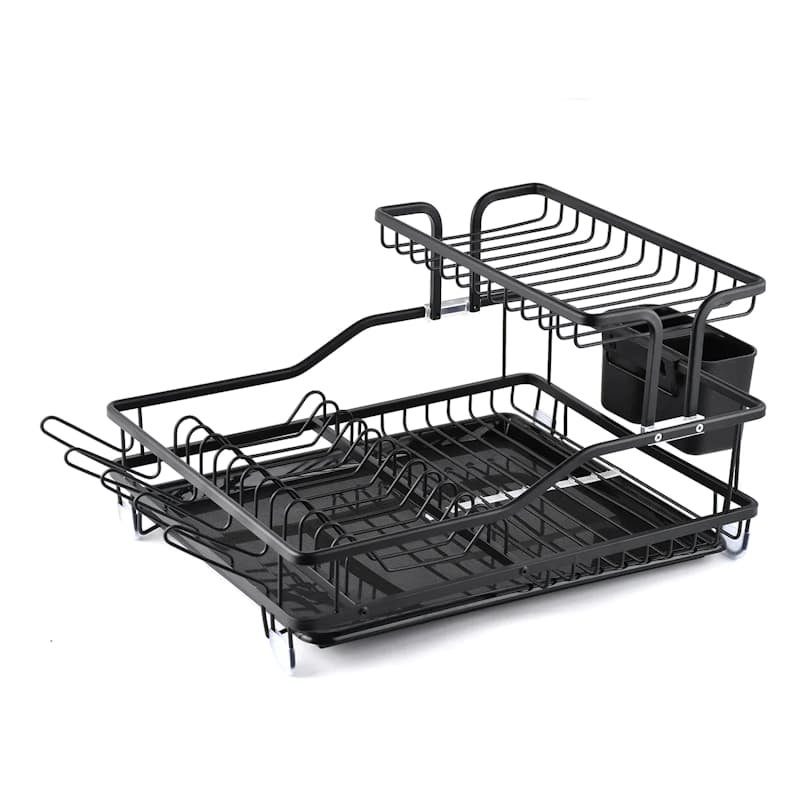 2-Tier Aluminum Dish Rack with Draining Board – Kitchen Organizer
