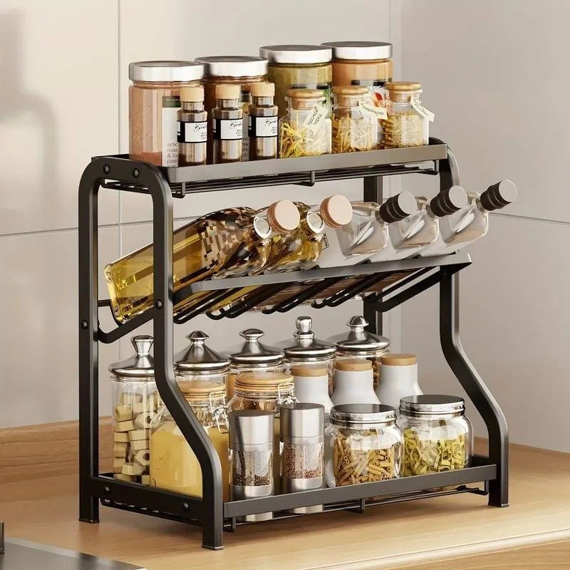 3-Tier Steel Spice & Condiment Organizer – Kitchen Storage Rack