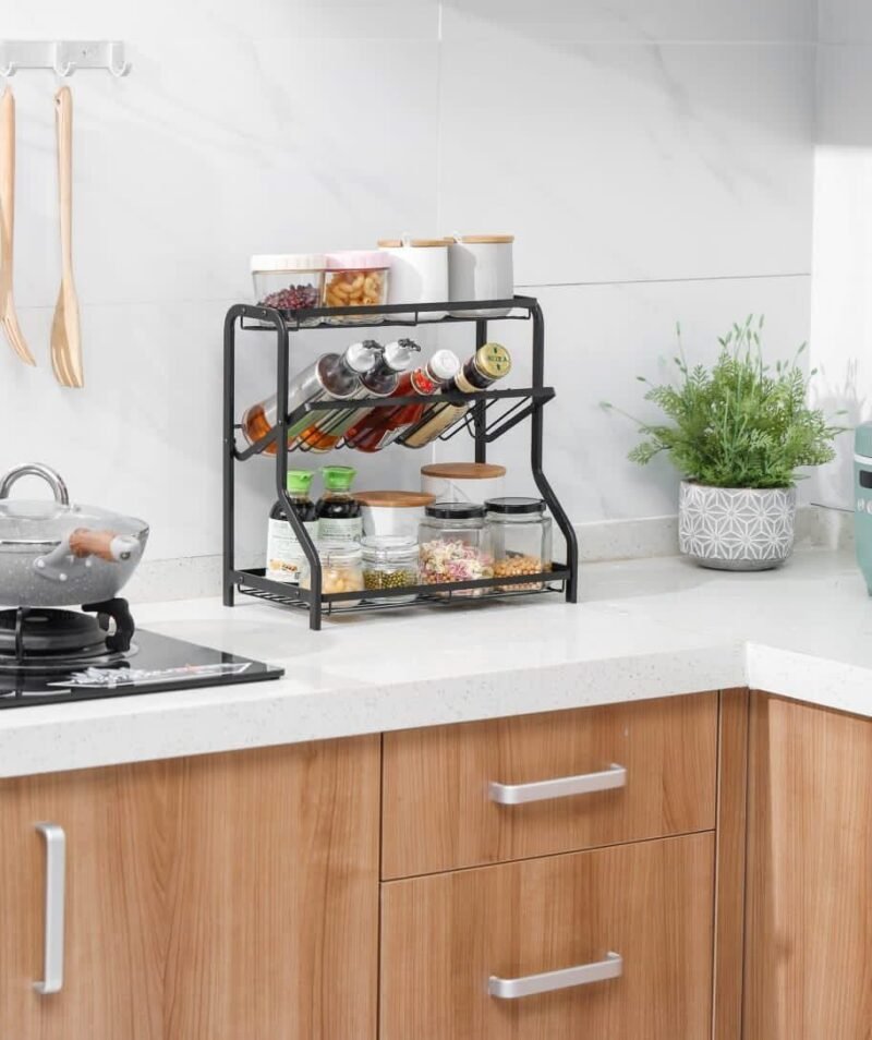 3-Tier Steel Spice & Condiment Organizer – Kitchen Storage Rack