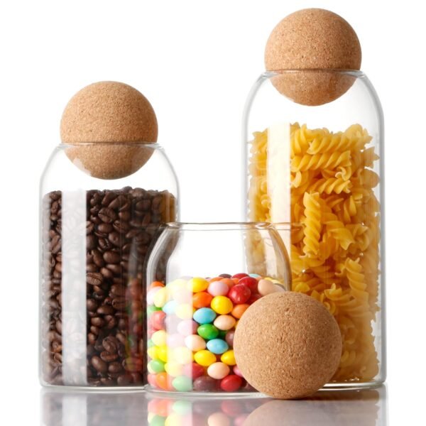 3-Pack Glass Storage Jars with Cork Lid – Kitchen Pantry Organizer