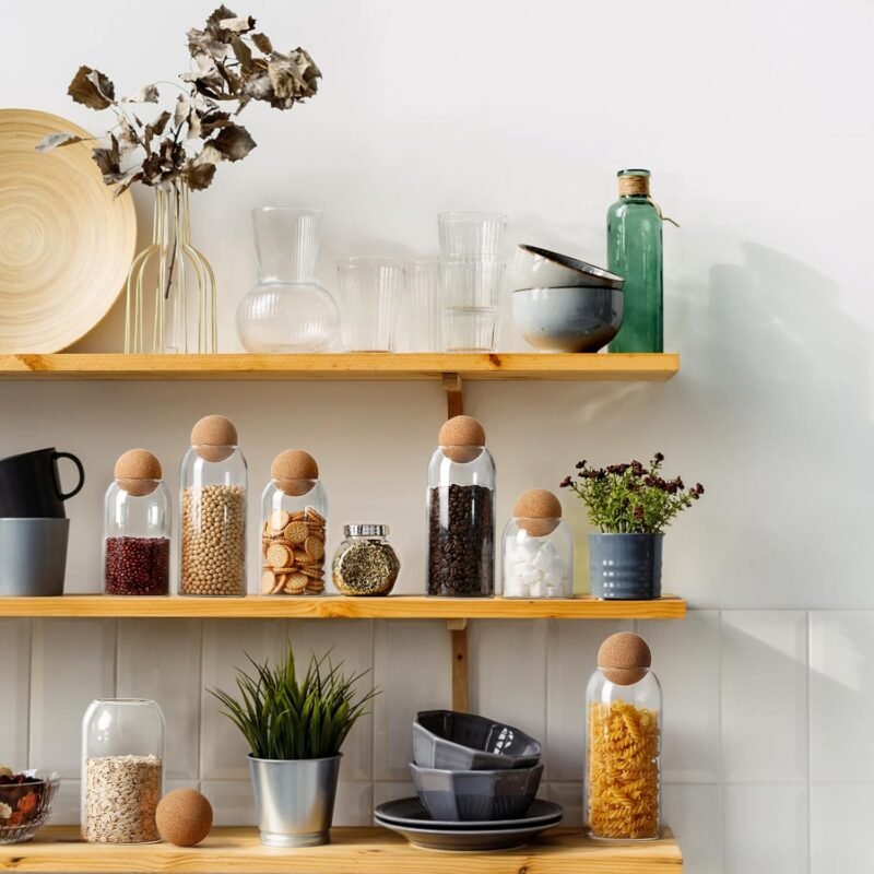 3-Pack Glass Storage Jars with Cork Lid – Kitchen Pantry Organizer