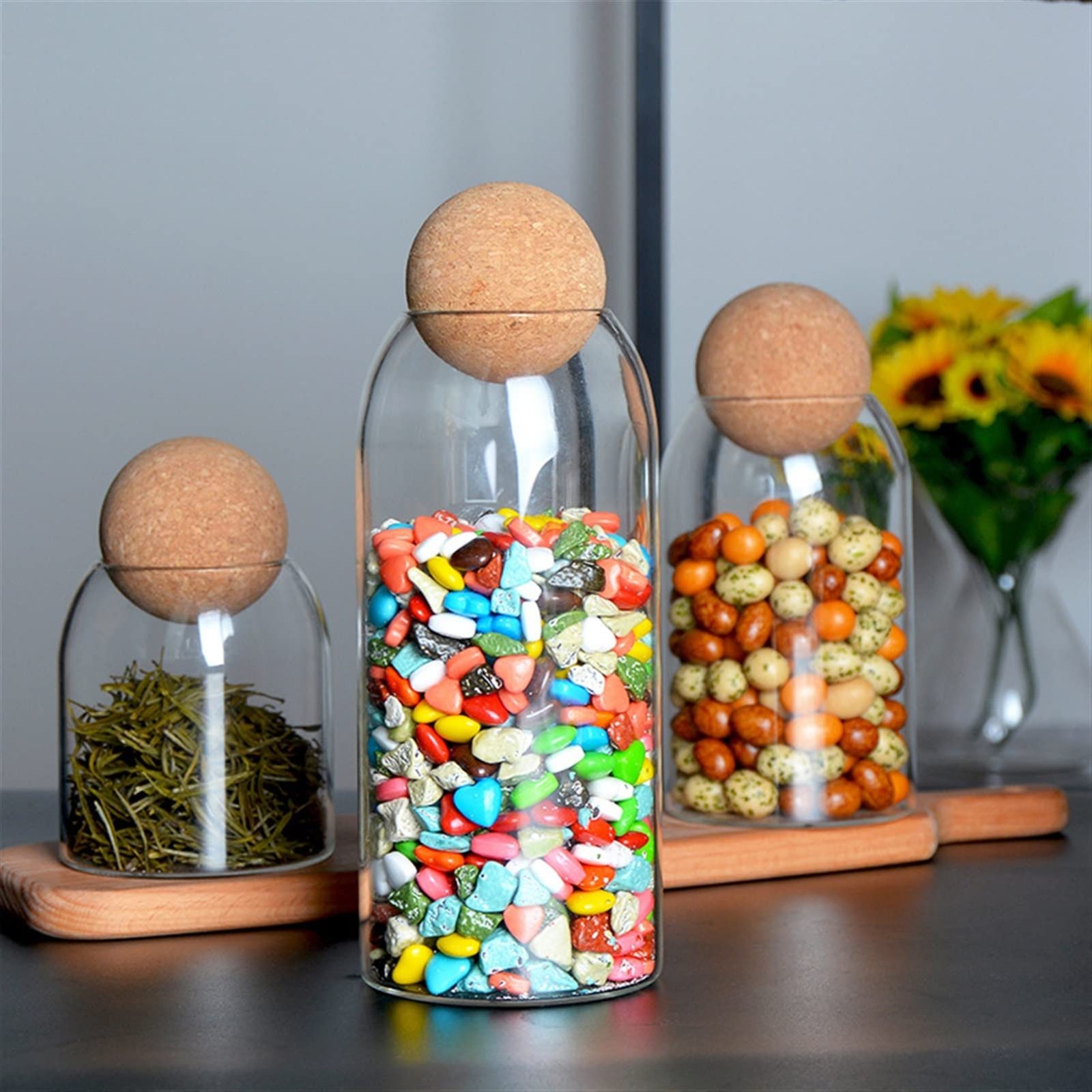 3-Pack Glass Storage Jars with Cork Lid – Kitchen Pantry Organizer