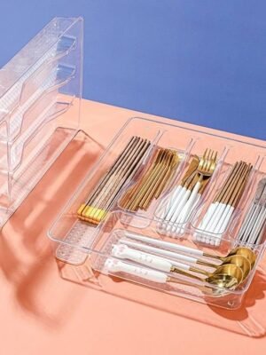 Acrylic Multi-Compartment Utensil Organizer – Cutlery Storage Tray