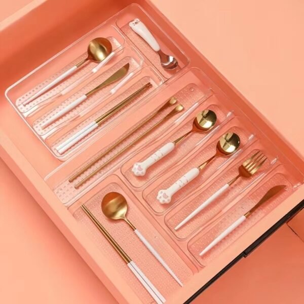 Acrylic Multi-Compartment Utensil Organizer – Cutlery Storage Tray