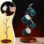 6-Cup Swirl Mug Tree – Wooden Base & Iron Holder