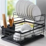 2-Tier Kitchen Top Dish Rack with Utensil Holder – Steel Frame