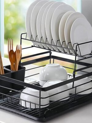 2-Tier Kitchen Top Dish Rack with Utensil Holder – Steel Frame