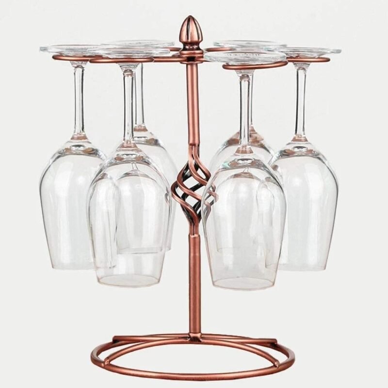Free-Standing Rotating Wine Glass Holder – Metal Countertop Organizer