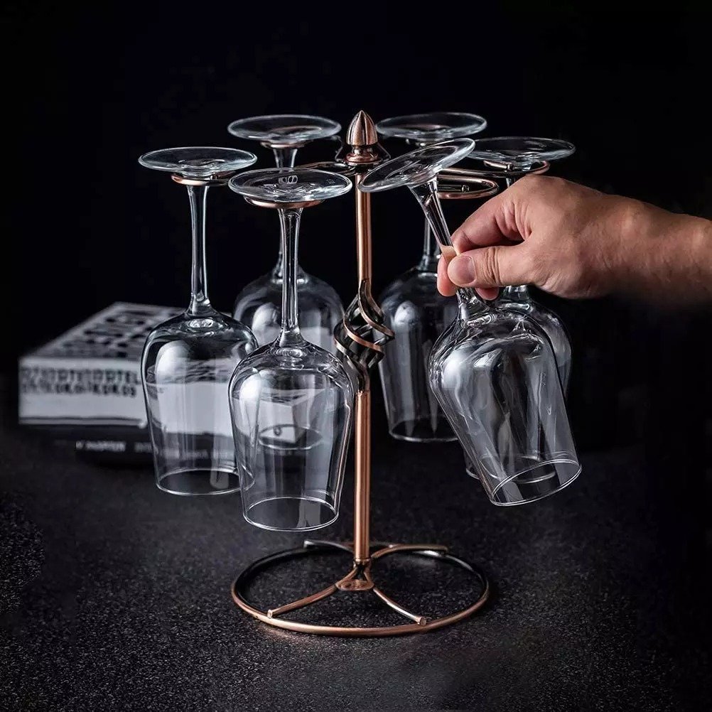 Free-Standing Rotating Wine Glass Holder – Metal Countertop Organizer